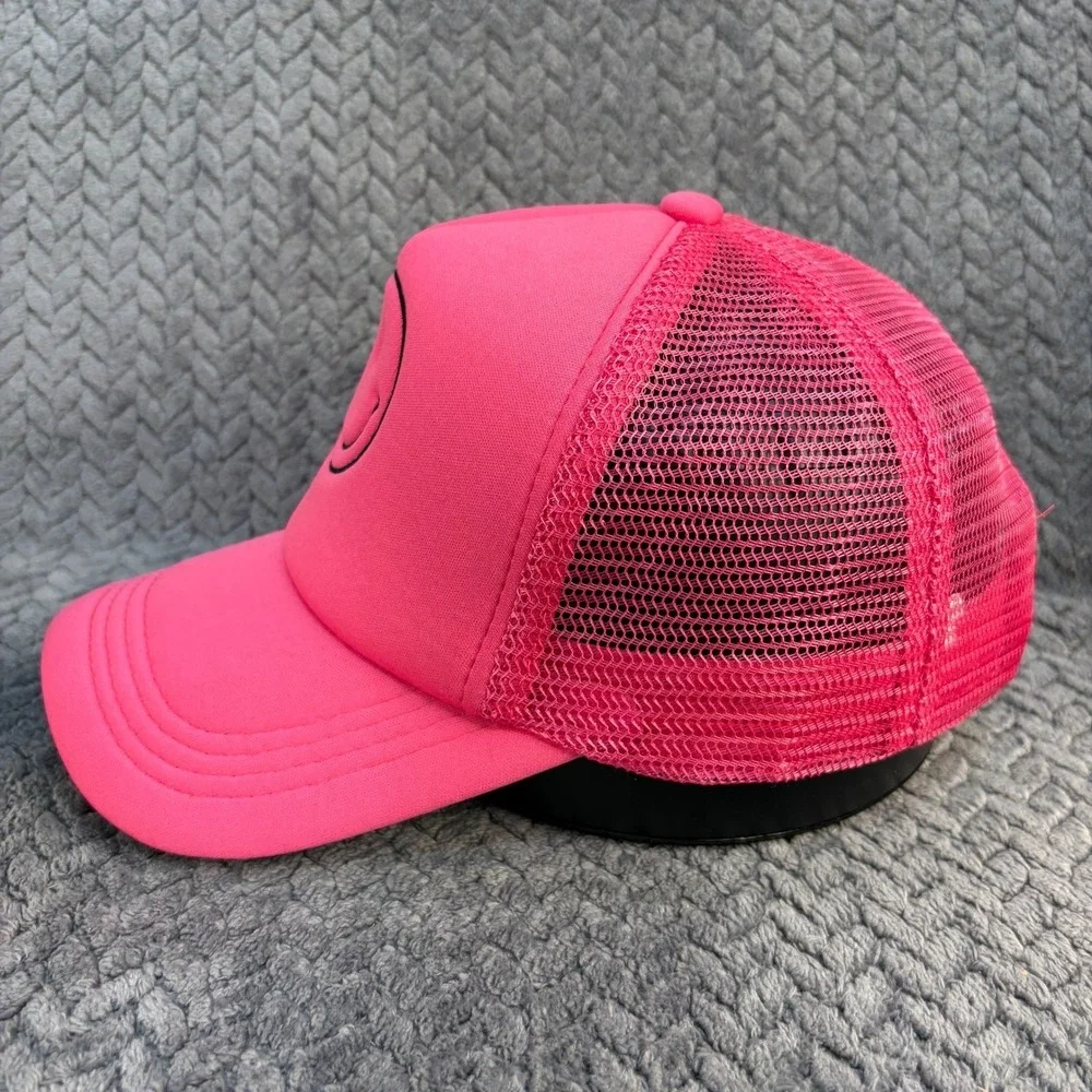 Neon Pink Smiley Face Foam Trucker Hat Mesh Snapback Adjustable Cap 0689